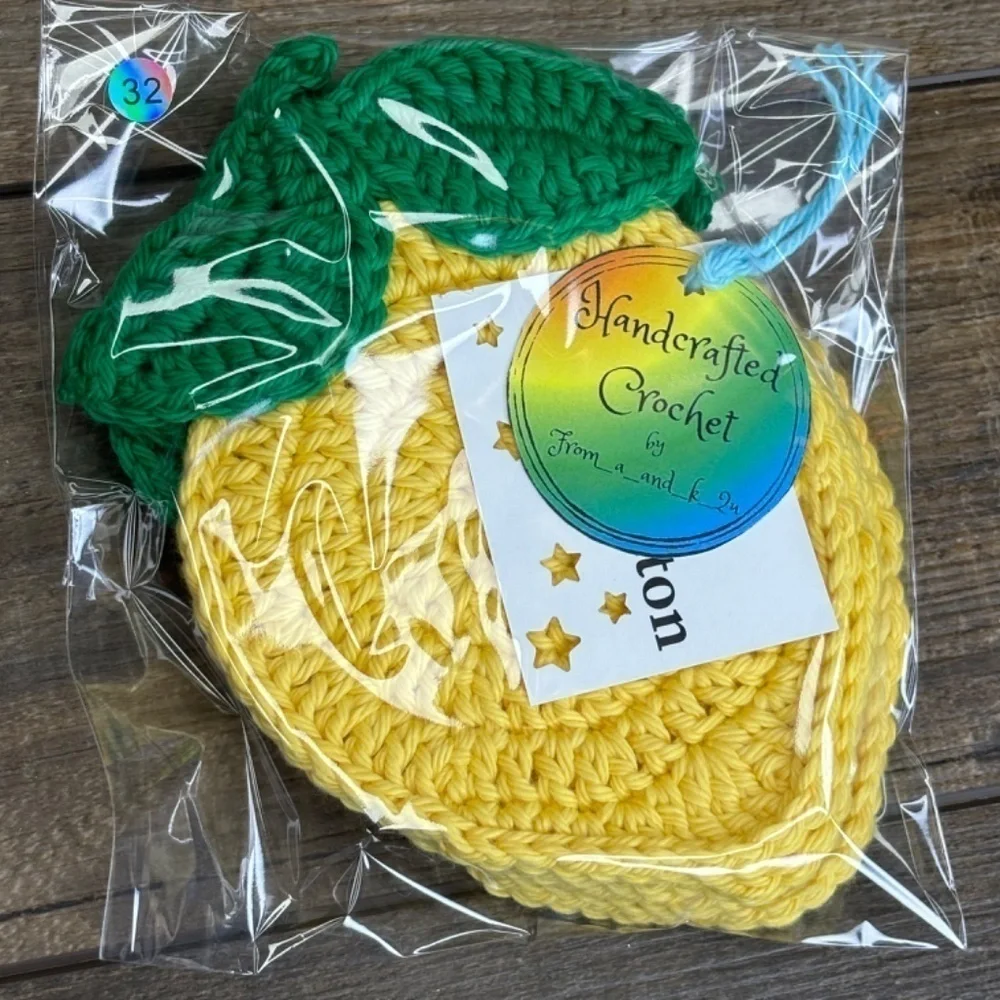 Lemon Cup Mug Coasters Set of‎ 4 Handcrafted Crochet by Seller Cotton